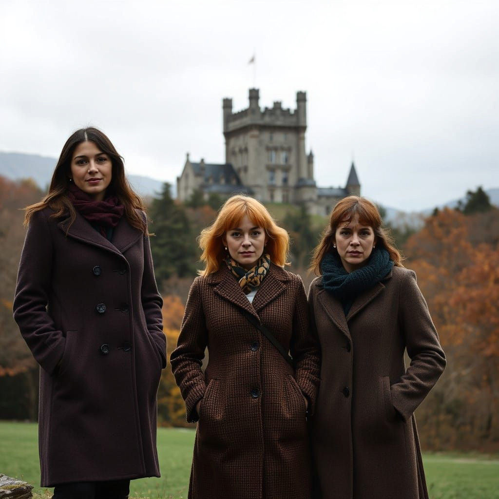 Elegant Women Stroll in Autumnal Scotland