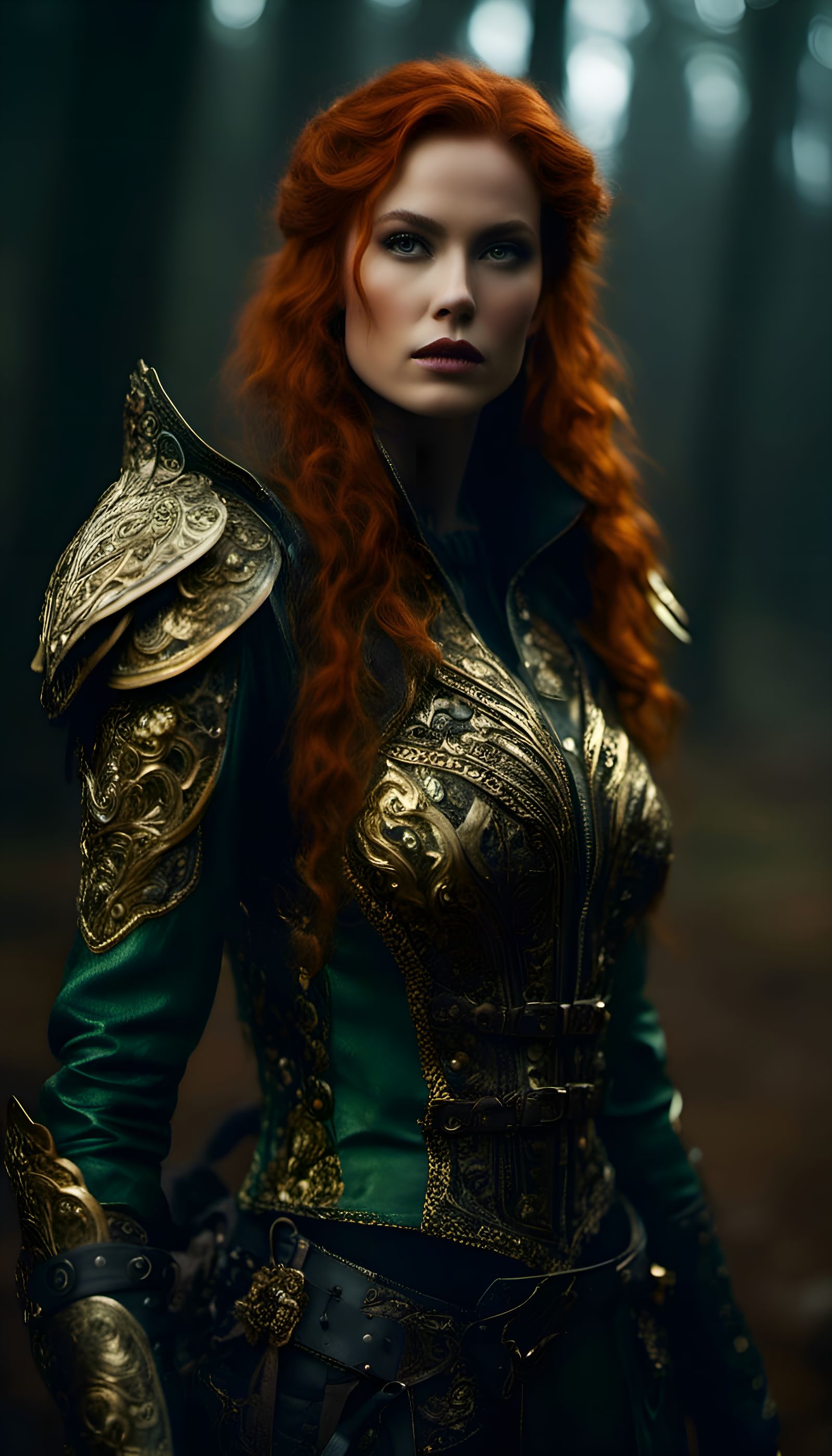 Red-Haired Warrior Girl in Futuristic Battlefield