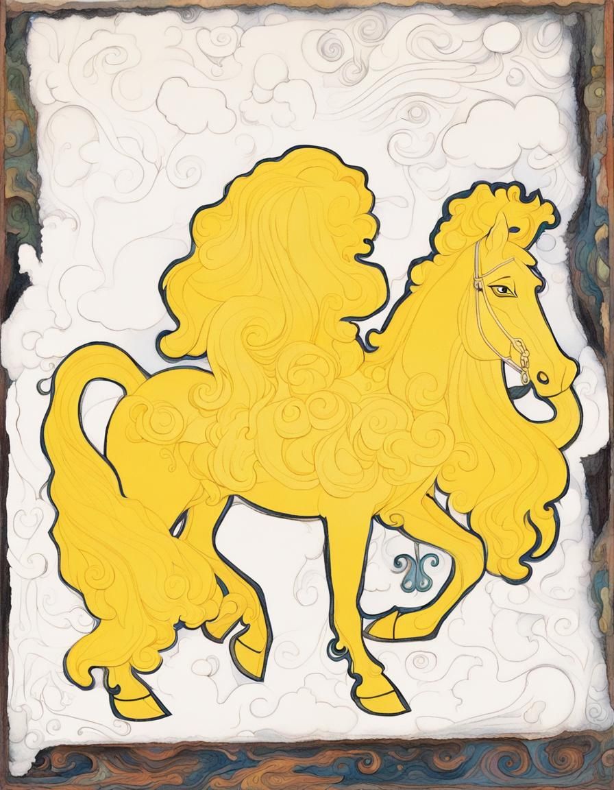 Fairytale Princess on Pony in Line Art Style