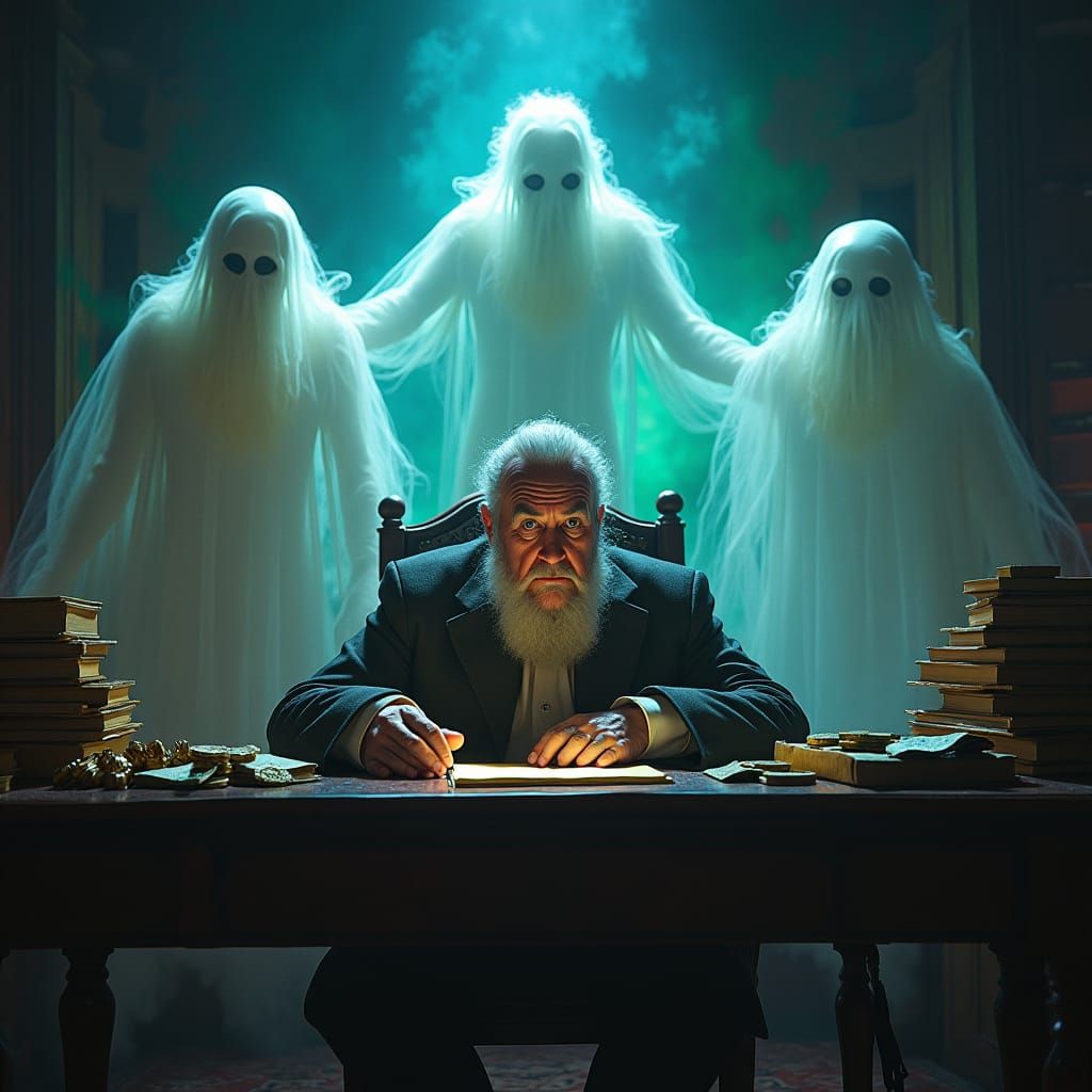 Scrooge's Ghostly Visit: A Christmas Carol Scene