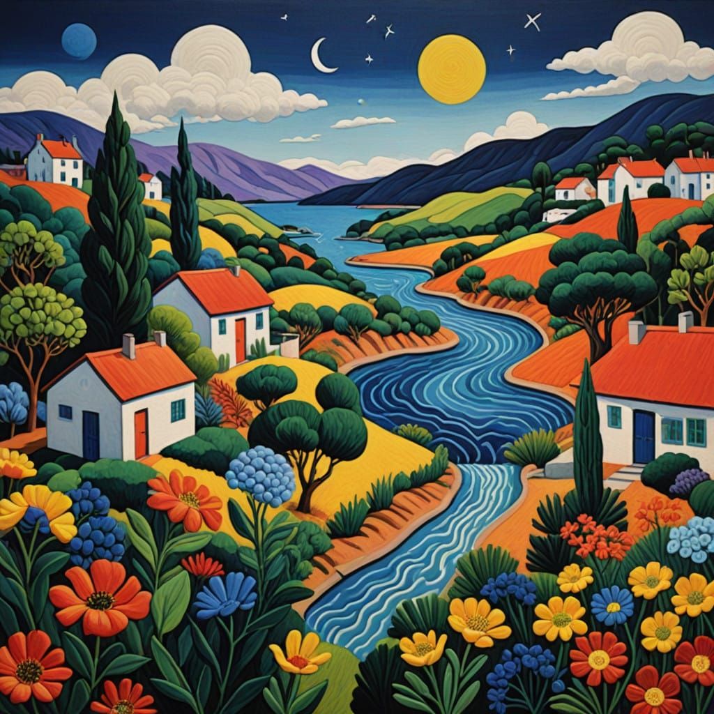 Embroidered surrealism matisse detailed matte painting matte background melting oil on canvas