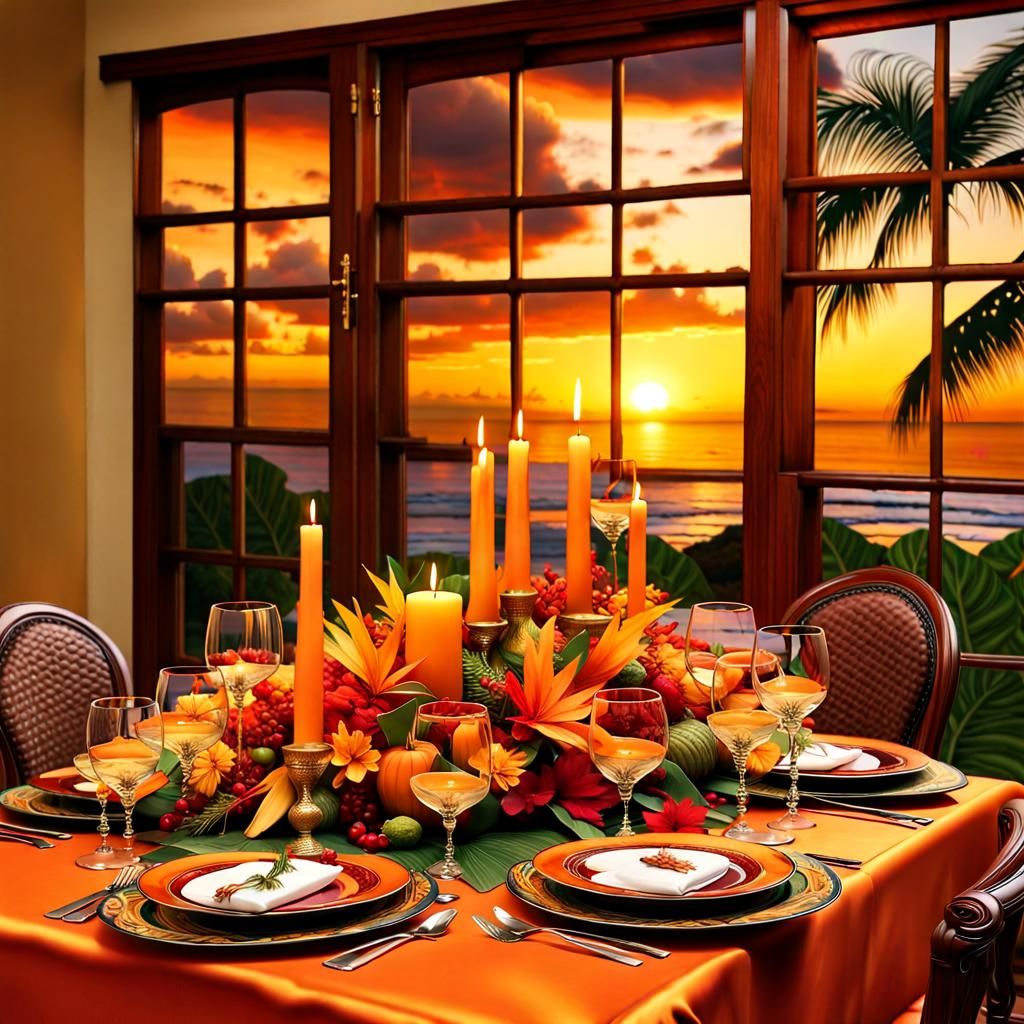 Tropical Thanksgiving Table Setting in Hawaii