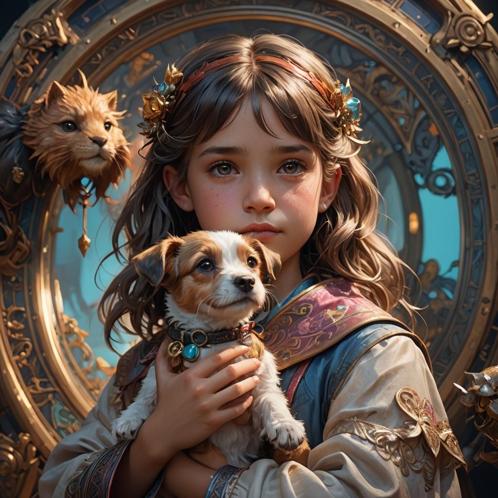 Girl with Pet: Detailed Digital Concept Art