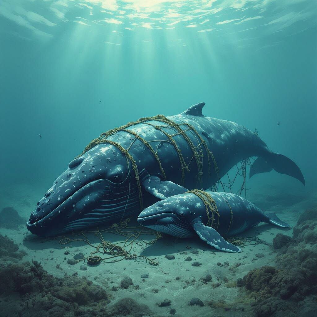 Humpback Whales Trapped in Fishing Nets
