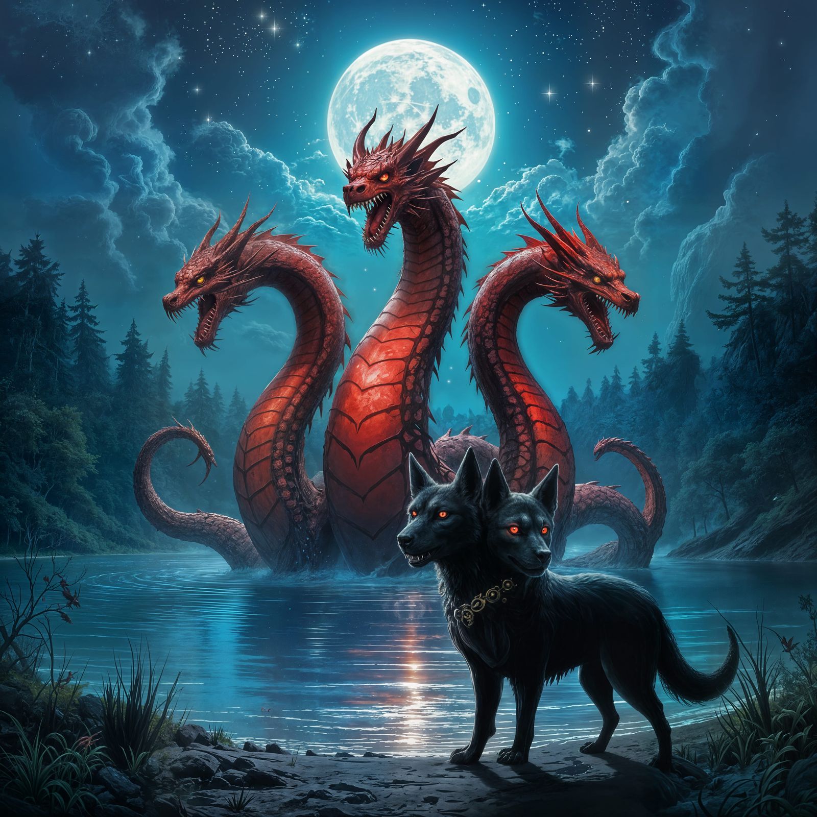 Hydra vs Cerberus in Ethereal Forest