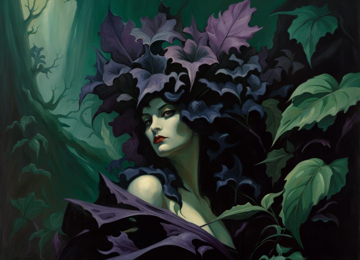 Eerie Dark Fantasy Plant in Oil Painting Style