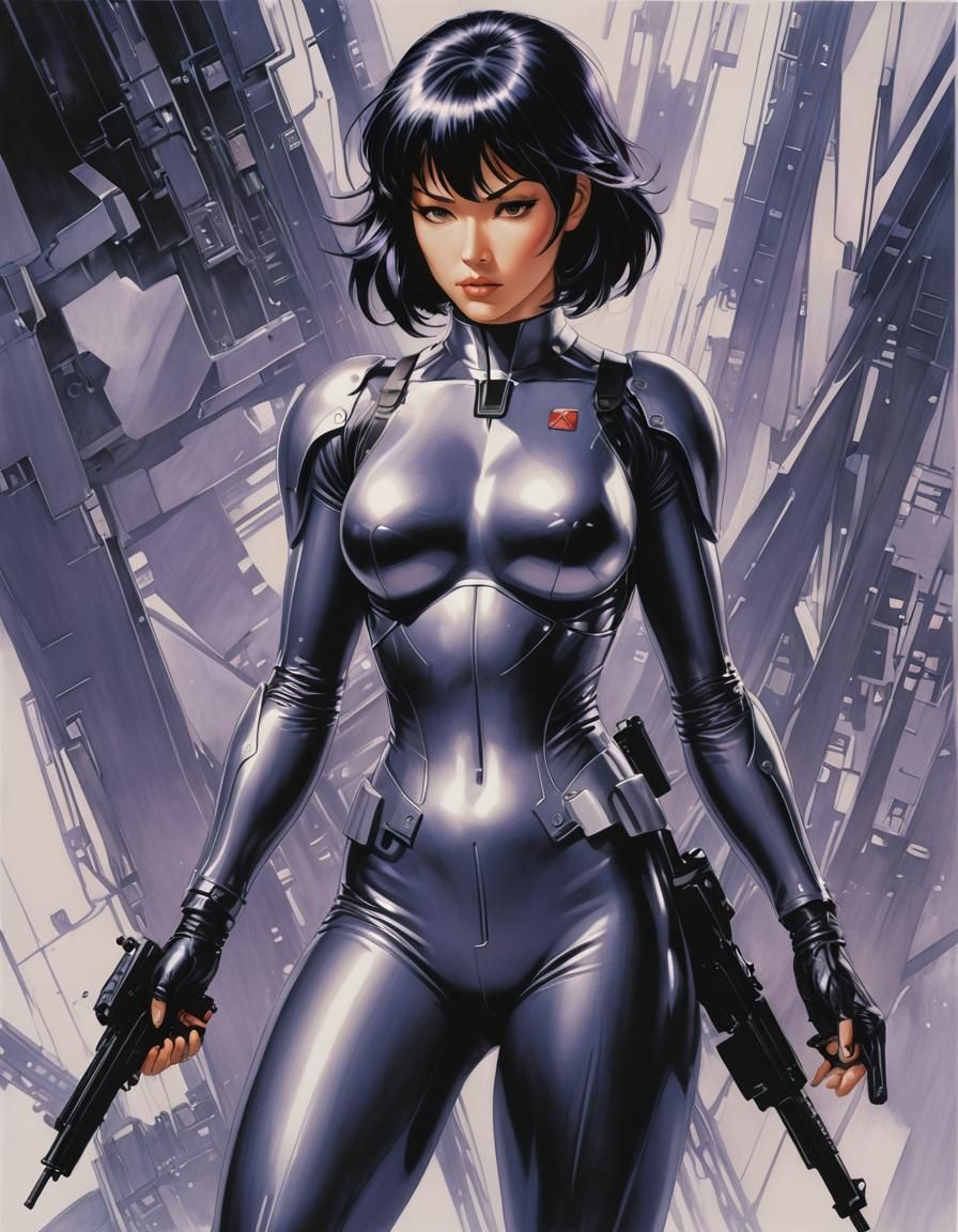 Motoko Kusanagi Portrait in Comic Book Style