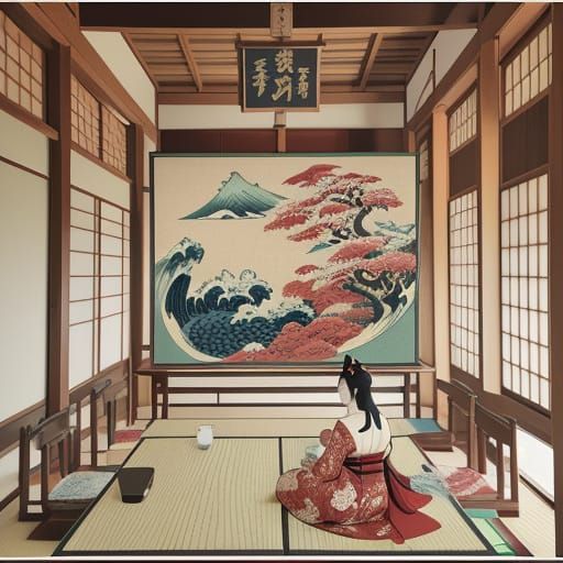 In ukiyo-e style woodblock The School of Athens (Italian: Sc...