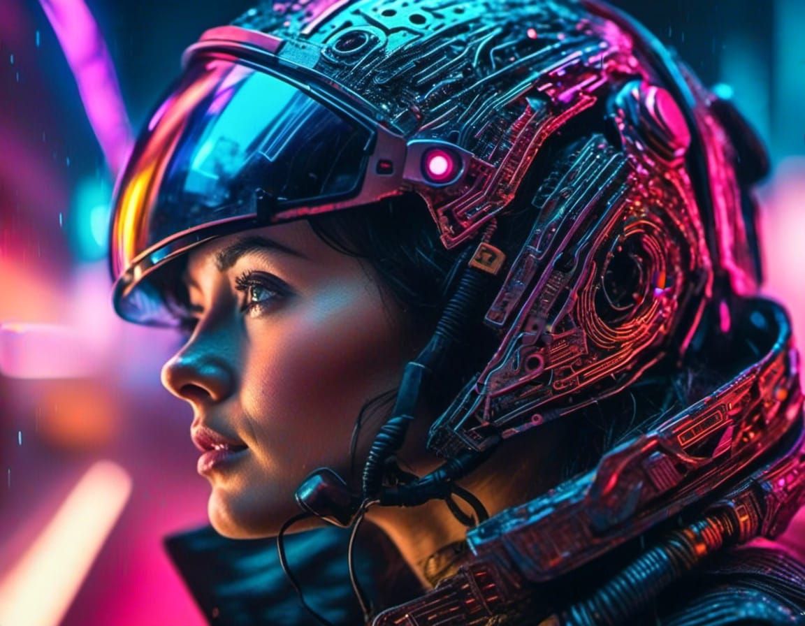 Cyberpunk Space Opera Woman in Neon Lights