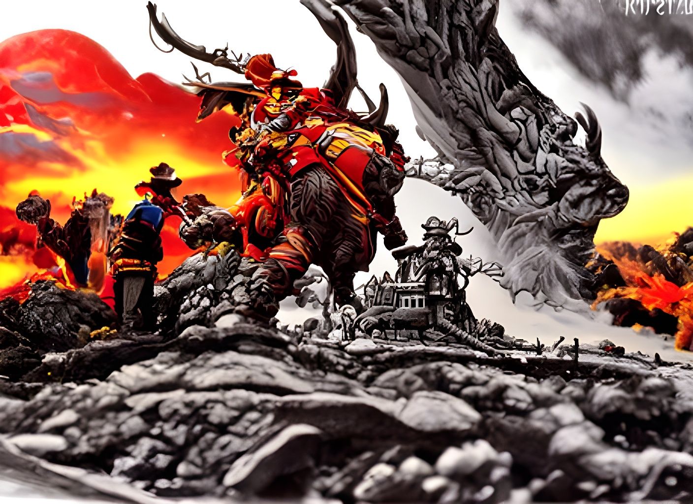 Rincewind and Twoflower's Fiery Sunset Escape