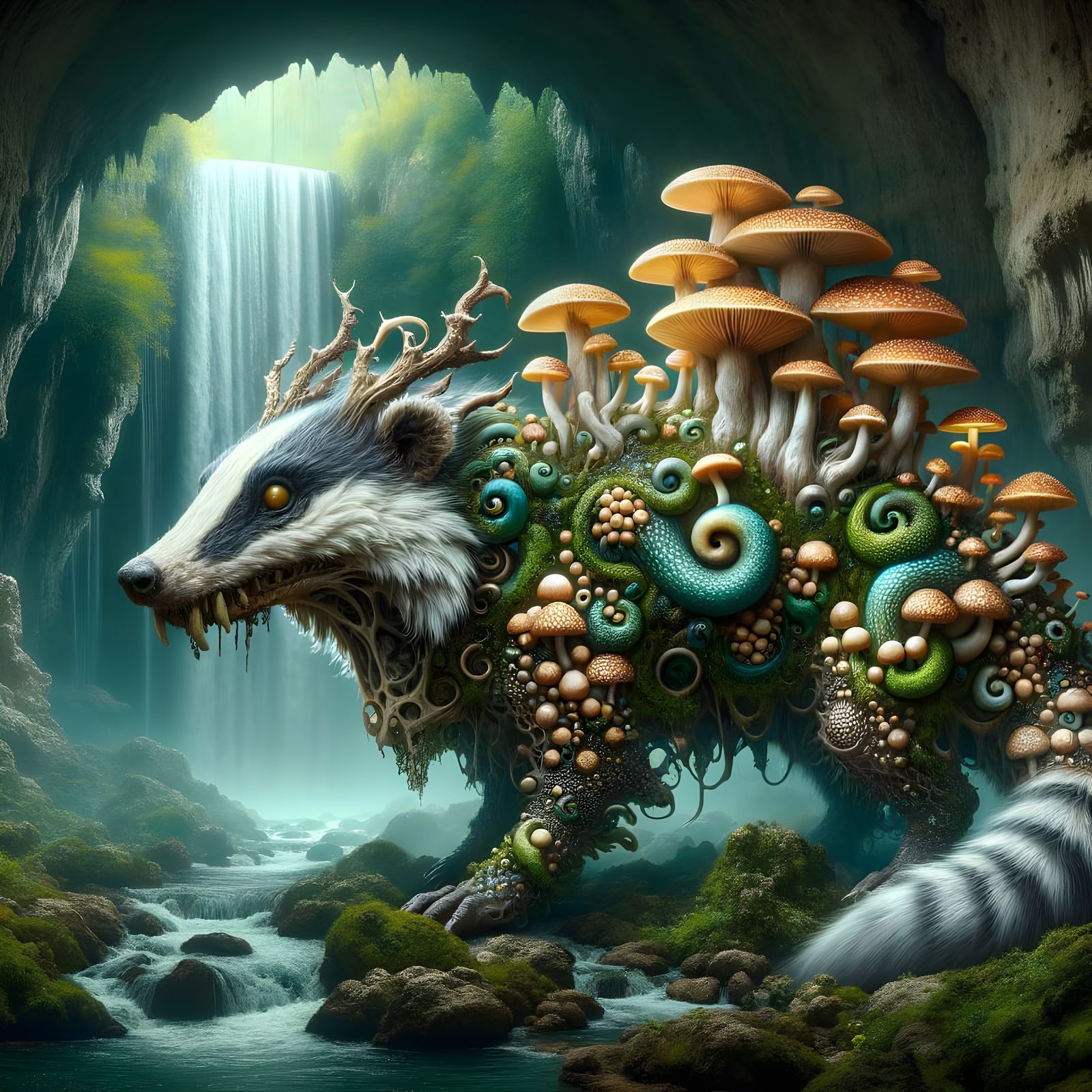 Dragon-Mushroom-Badger Hybrid in Waterfall Cave