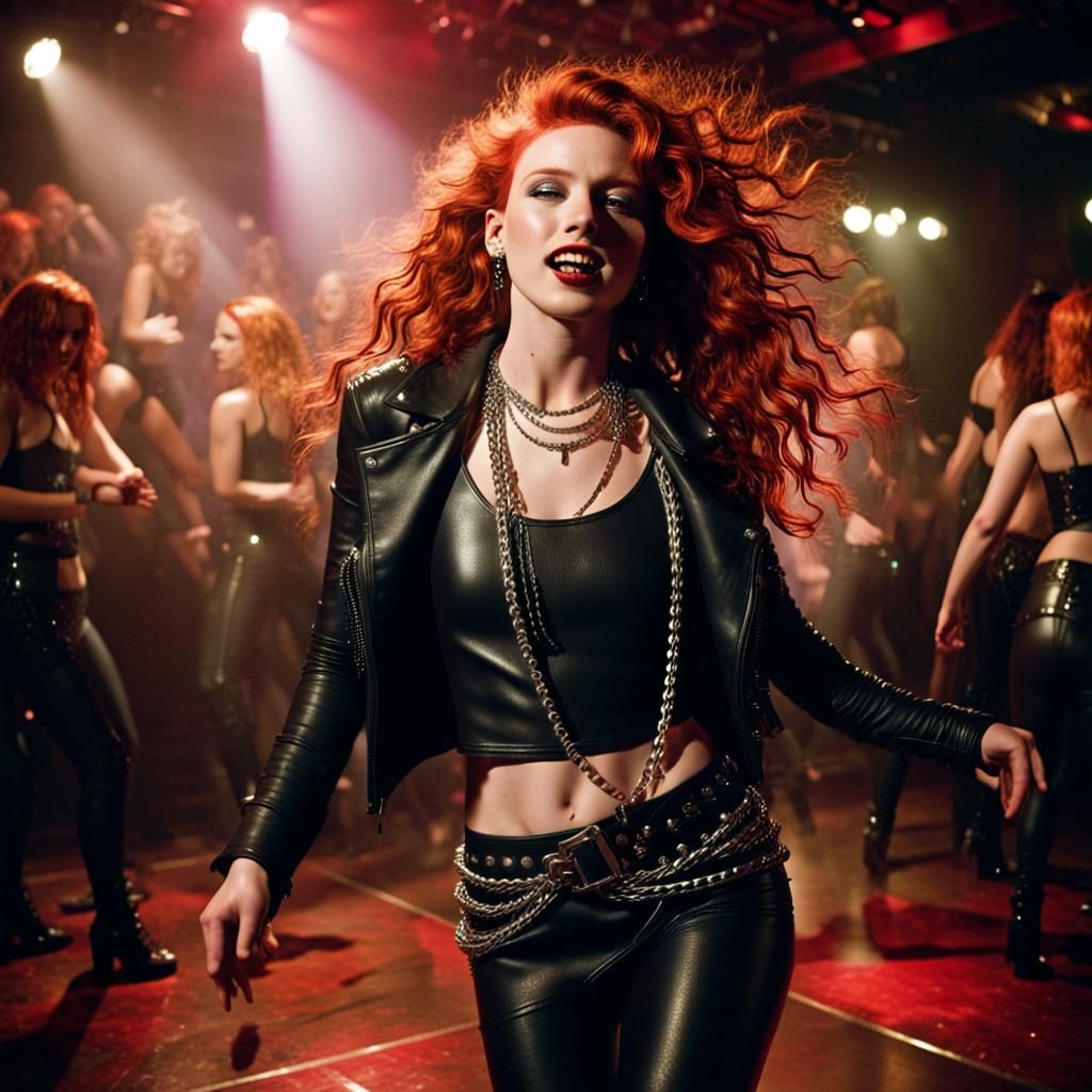 Passionate Redhead Dances in Smoky Nightclub Photo