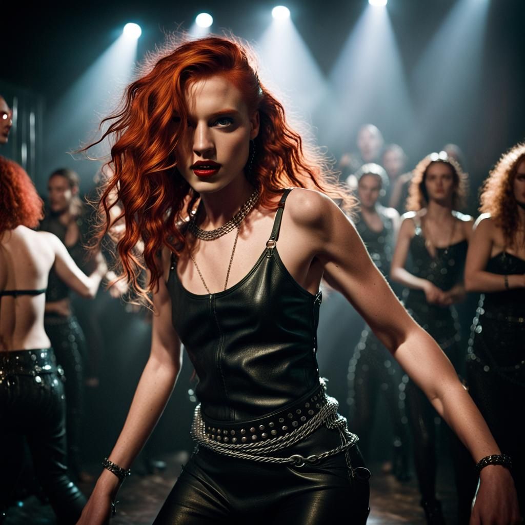 Redhead Dances Passionately in Nightclub Photo