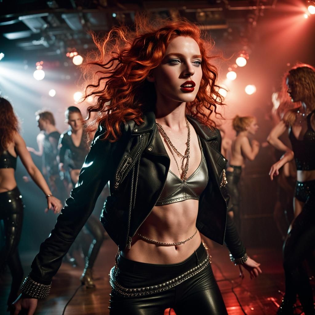 Passionate Redhead Dances in Smoky Nightclub Photo