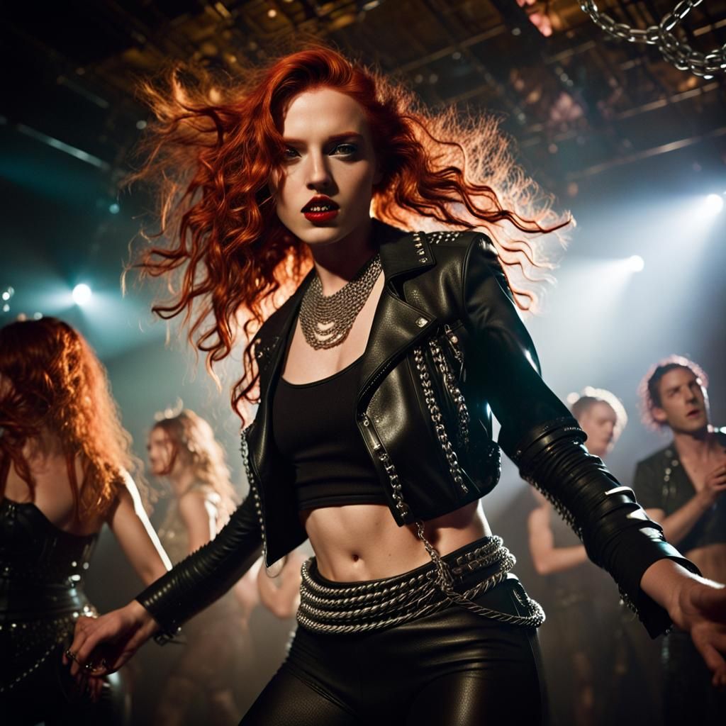 Passionate Redhead Dancing in Smoky Nightclub