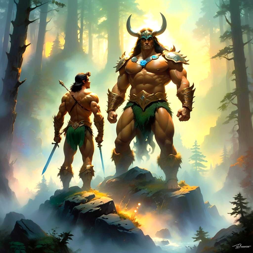 Ethereal Fantasy Scene in Frazetta Style