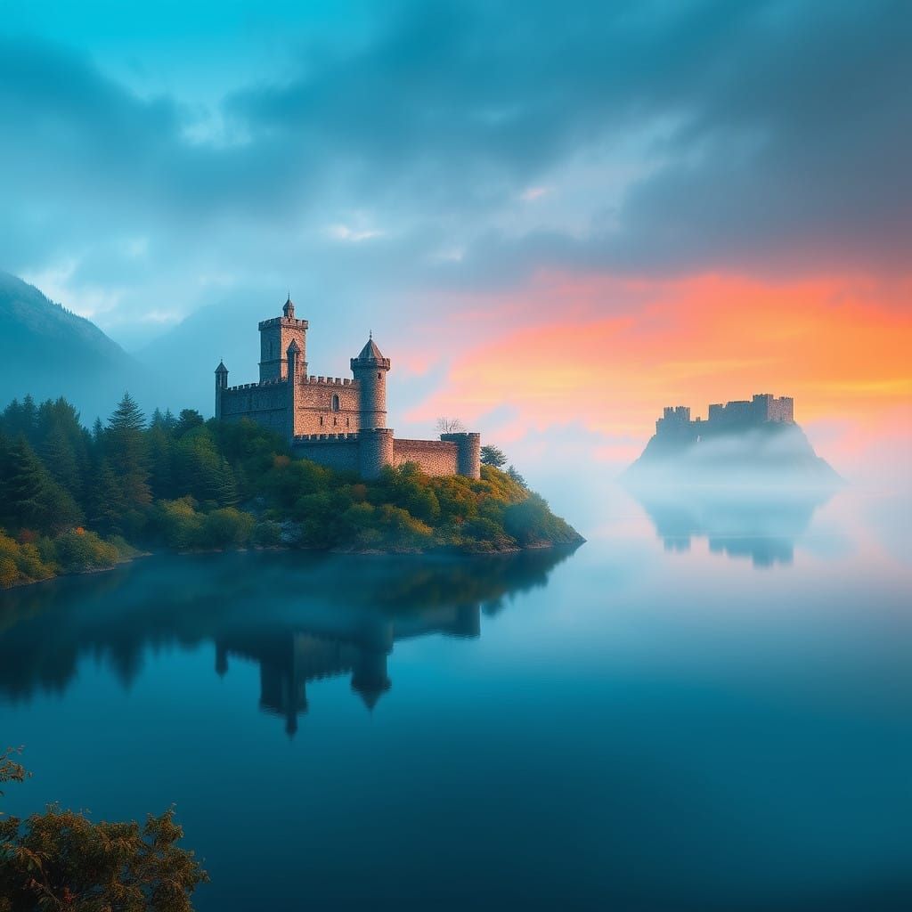 Misty Lake Scene in Atmospheric Style