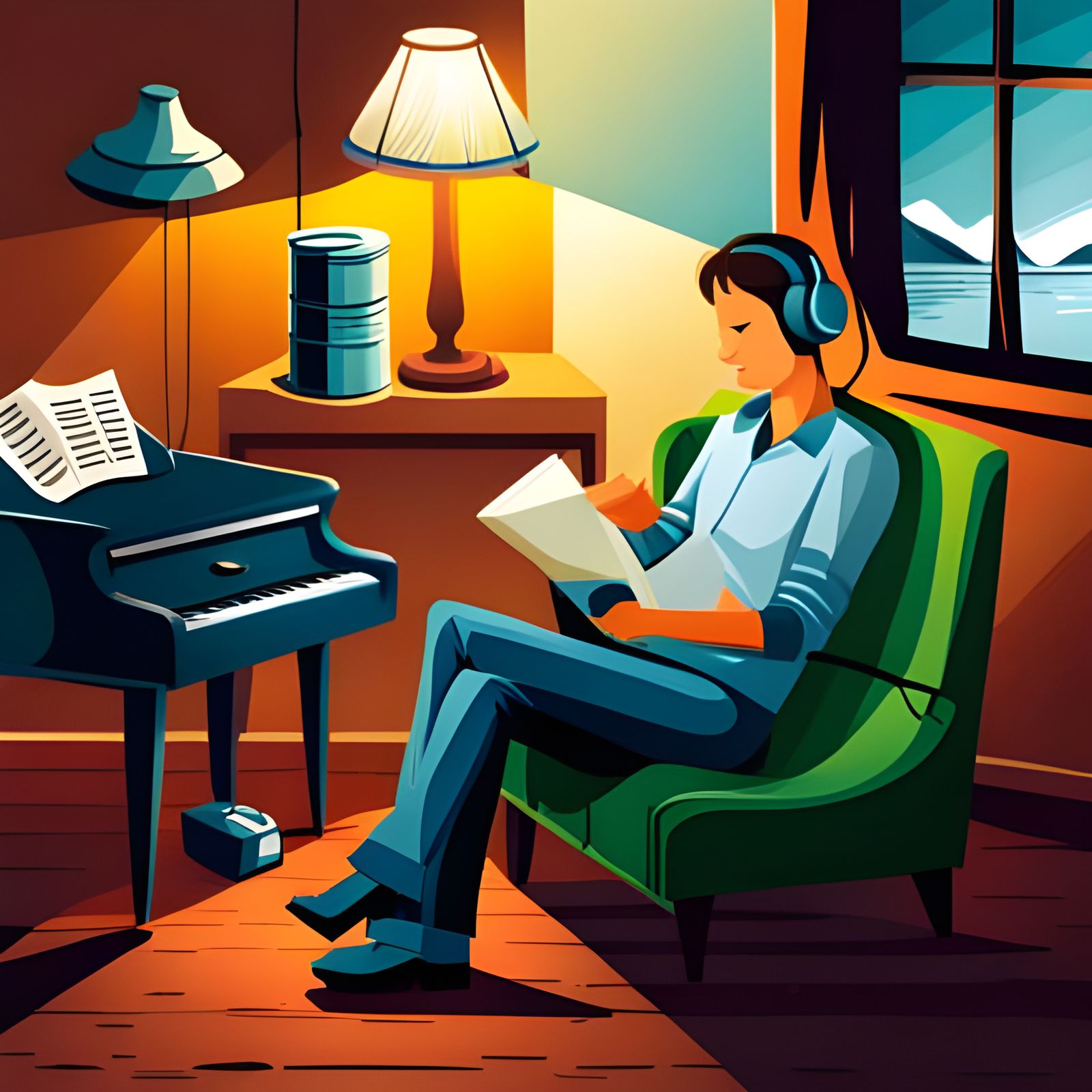 Person Relaxing with Music: Digital Art Masterpiece