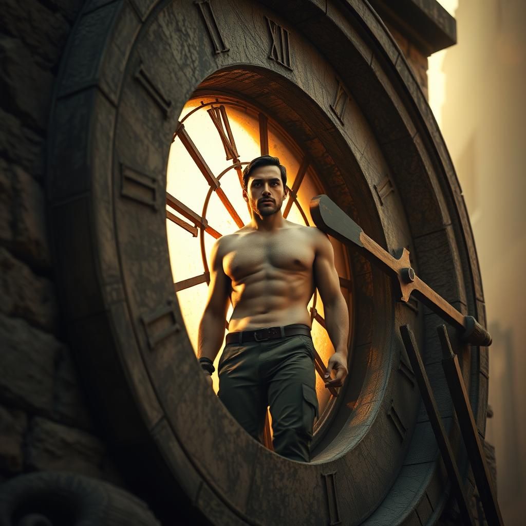 Man Emerges from Clock in Photorealistic Digital Art
