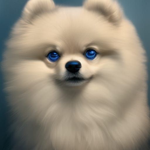 Fluffy Pomeranian Puppy Portrait in Hyperdetailed Digital Ar...