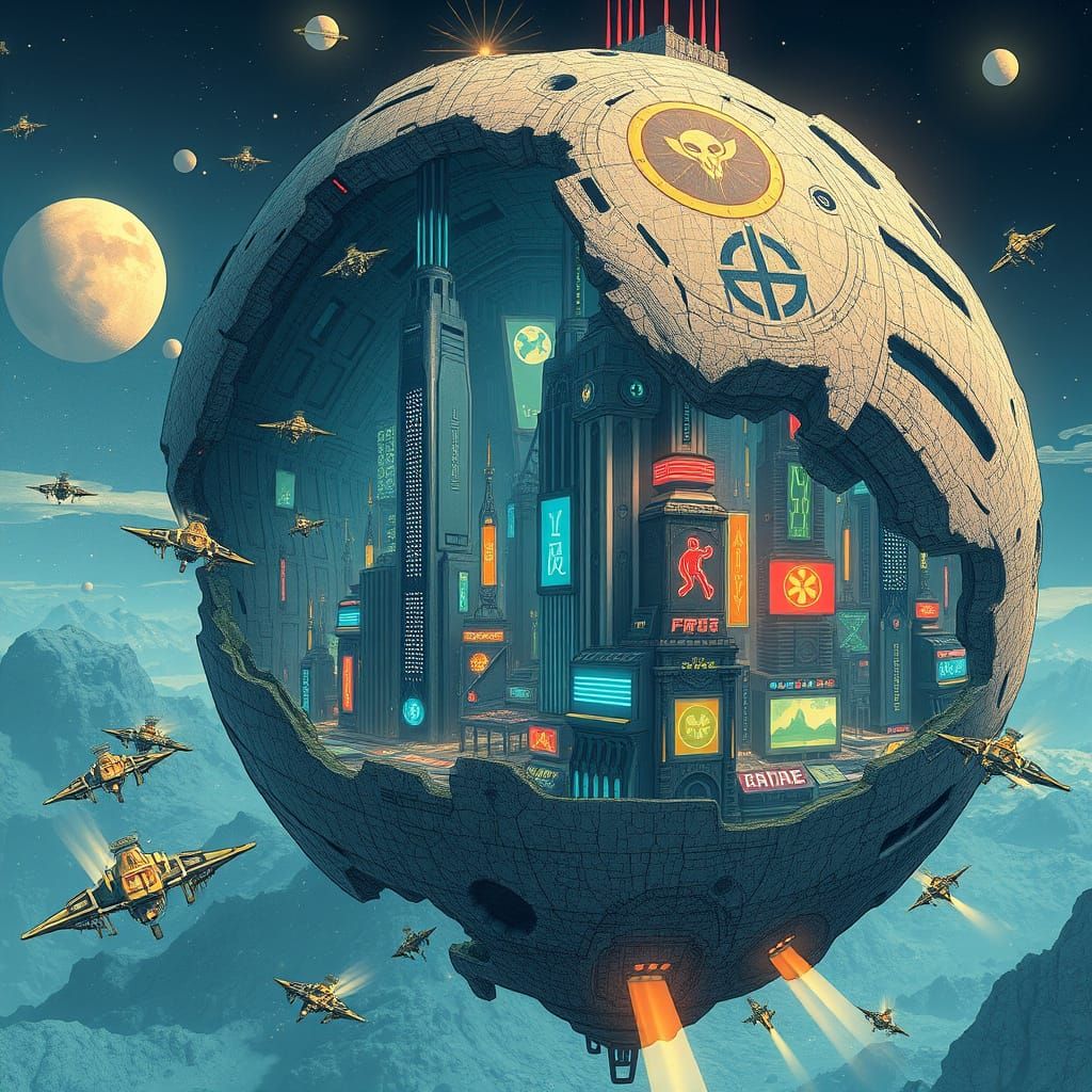 Futuristic Asteroid Cityscape Inspired by Moebius and Miyaza...