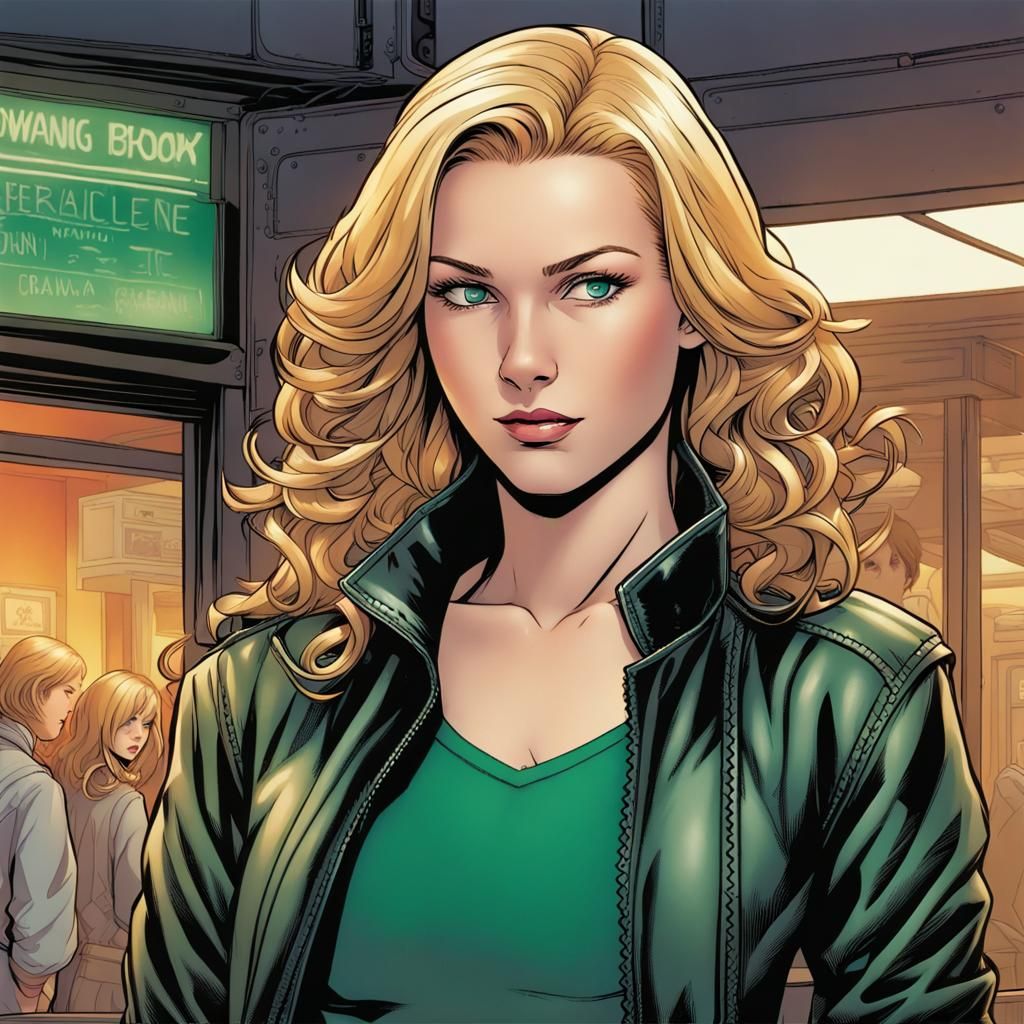 Confident Blond Woman in Comic Book Style
