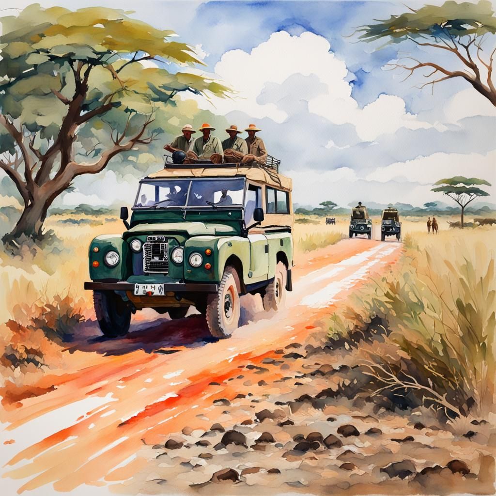 Tanzanian Safari: Gouache Style Impressionist Masterpiece