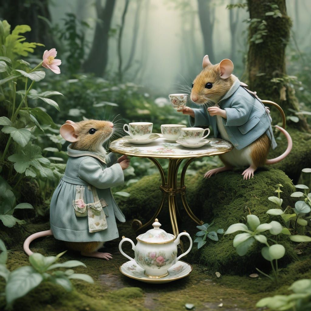 Whimsical Mice in Antique Attire at Ethereal Forest Tea Part...