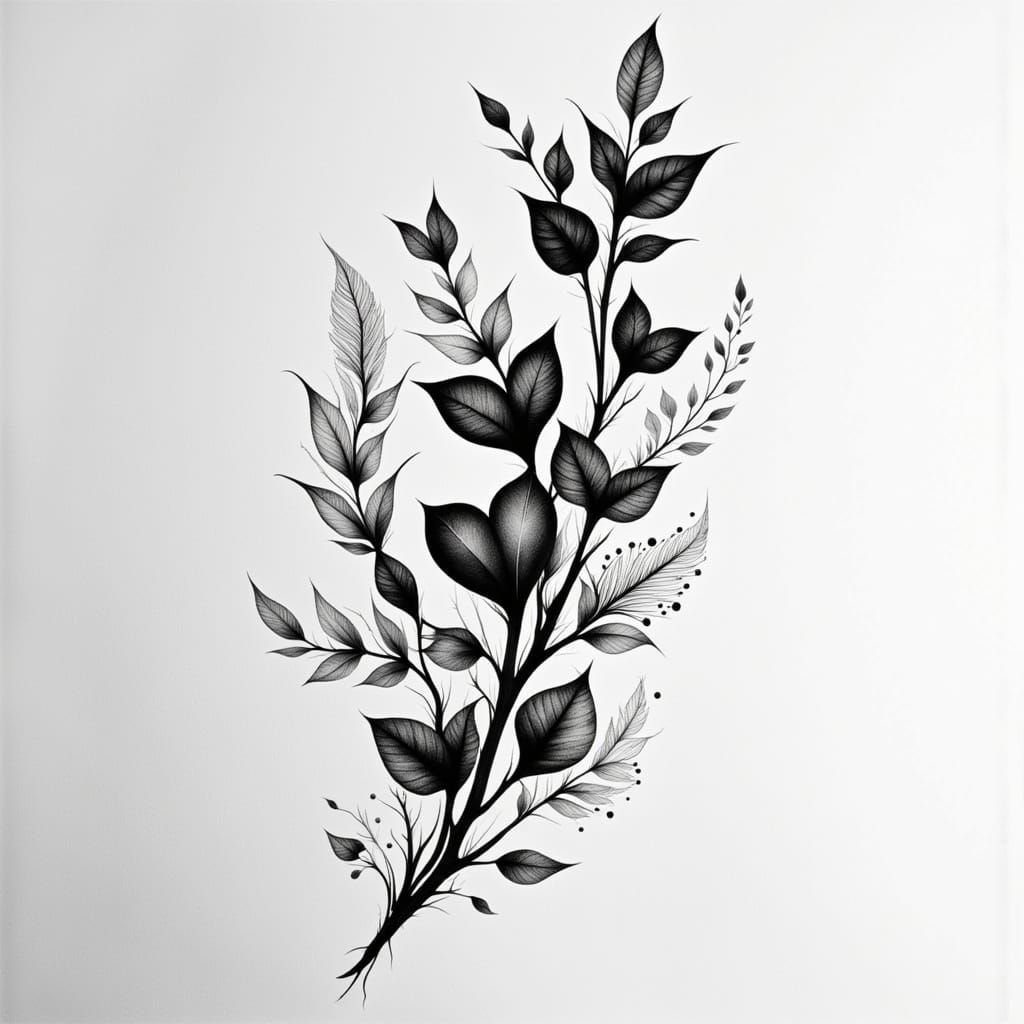 Vine and Heart Tattoo Design in Black Ink