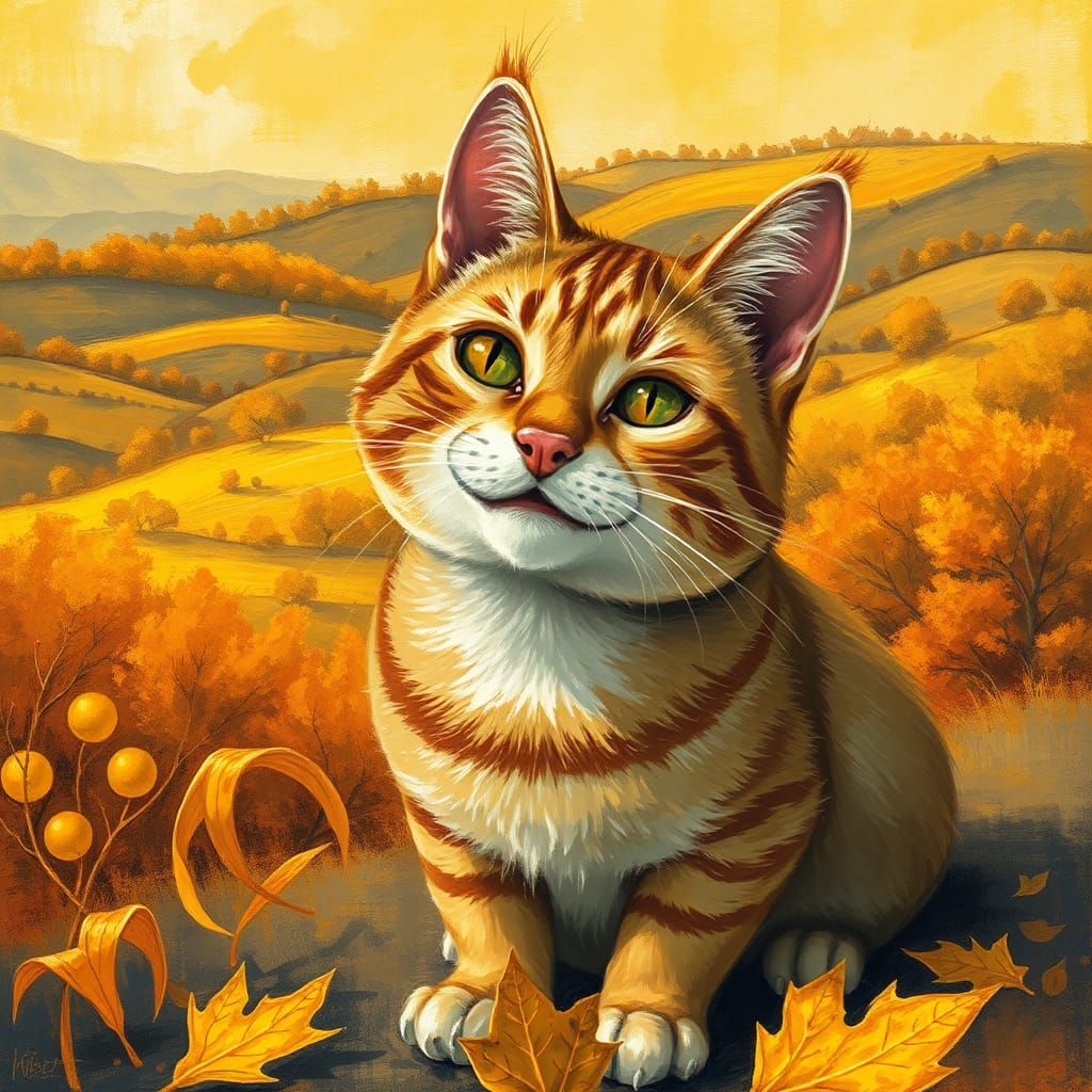 Smiling Cat in Golden Autumn Impression