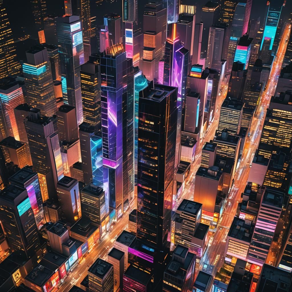 Vibrant Neon City Street in Cyberpunk Style