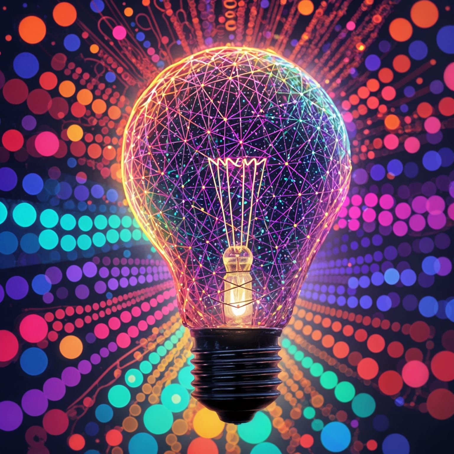 Neon Light Bulb with Zentangle Background