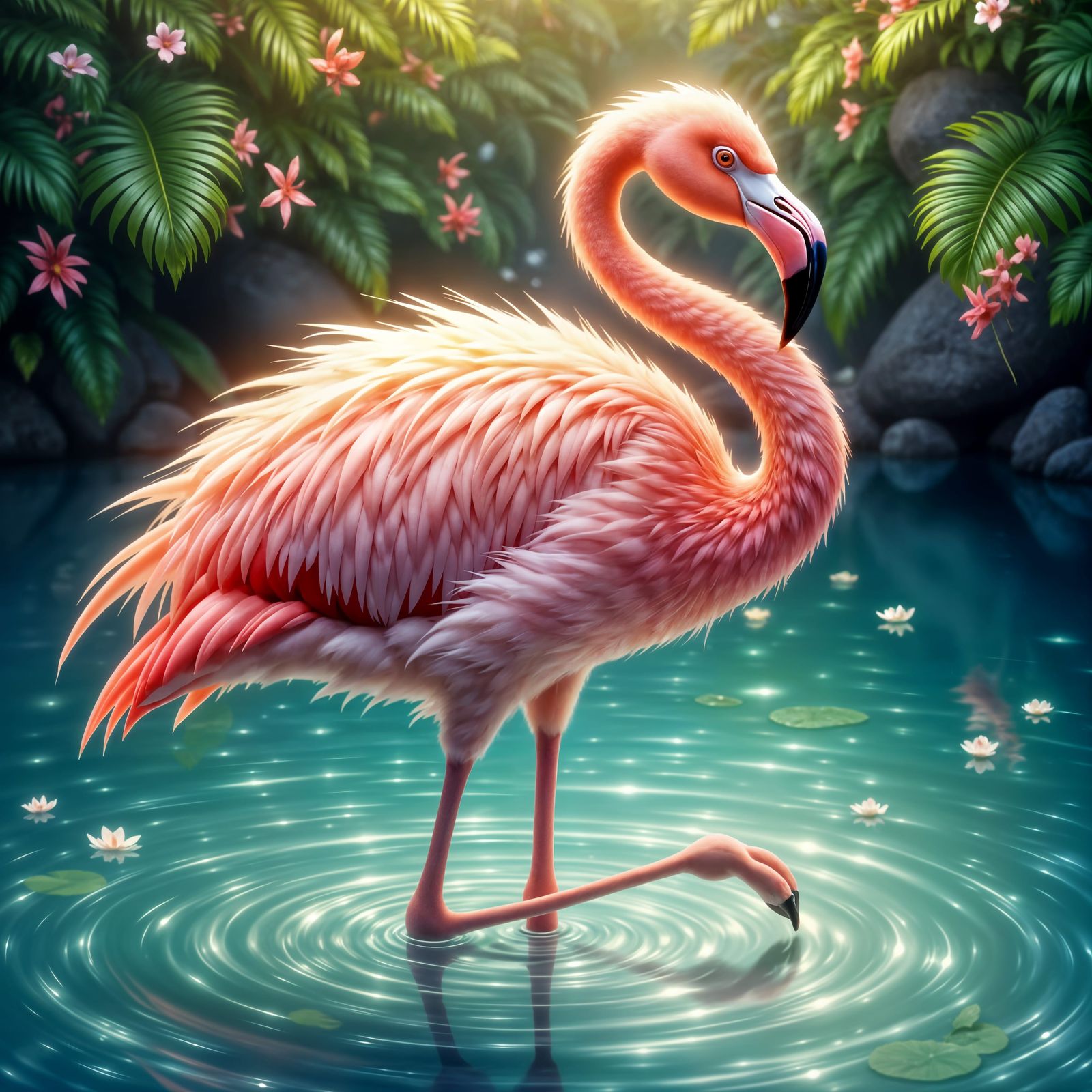Flamingo in Golden Hour Light, Digital Painting