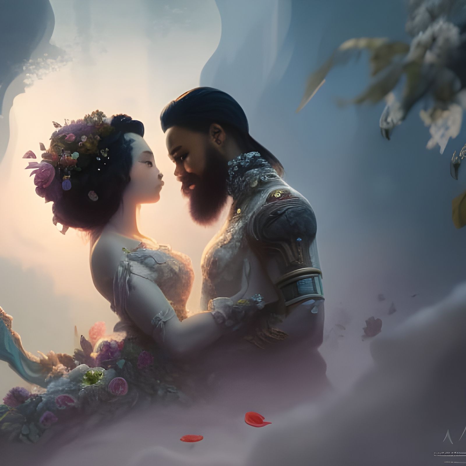 Interracial Couple's Wedding Photo in Detailed Digital Art