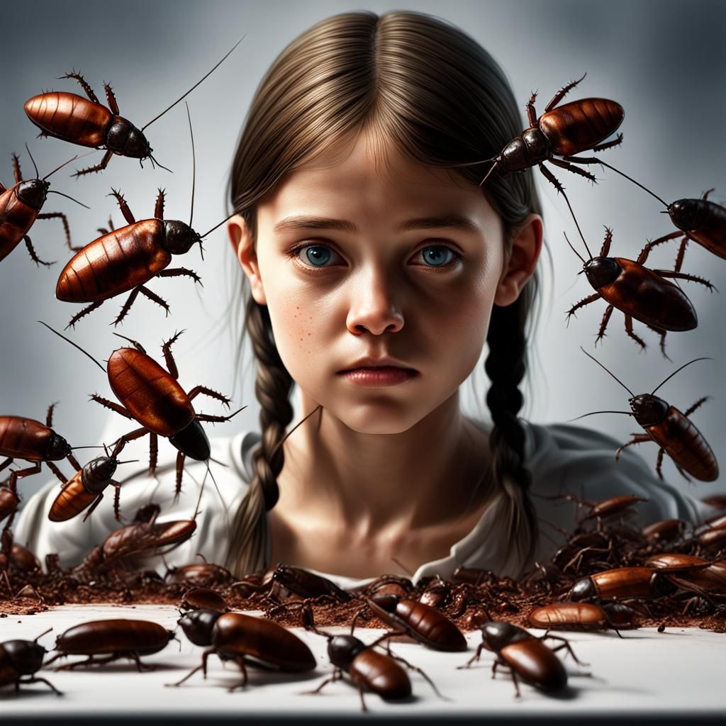 Hyperrealistic Cockroach Girl: Detailed Digital Art