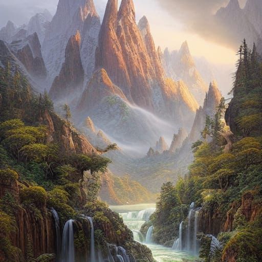 Devonian Mountains Landscape with Scale Insects