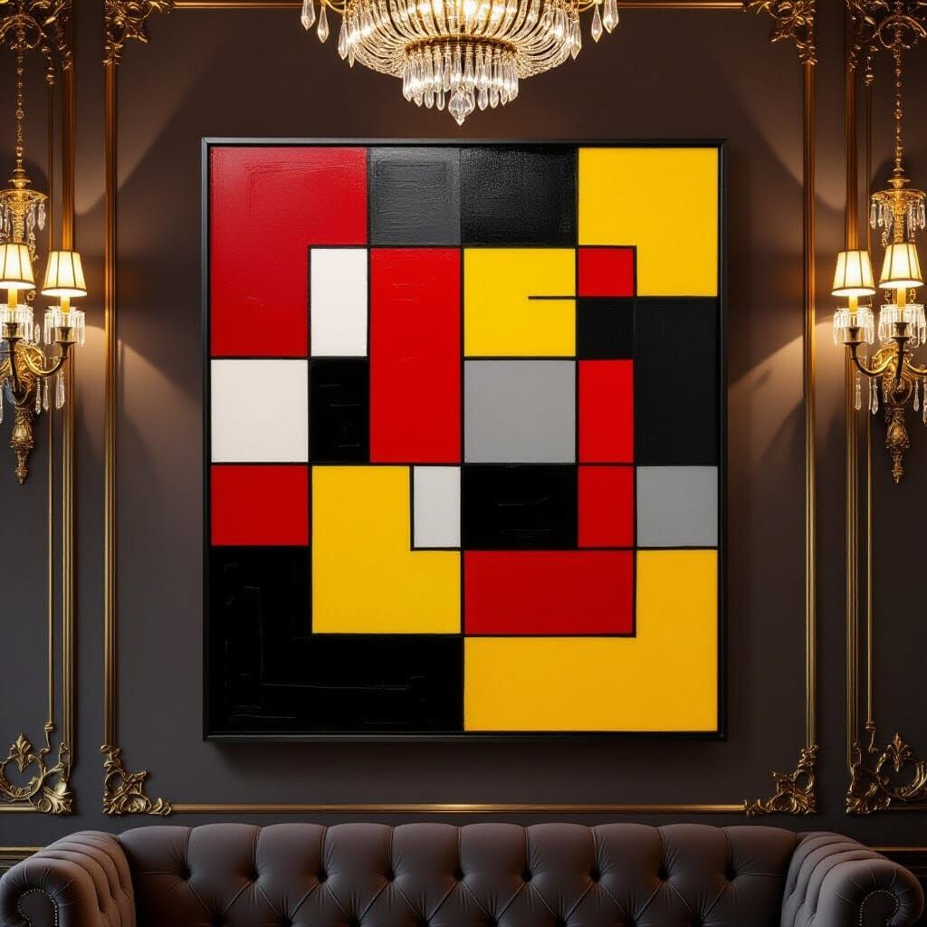 Abstract Geometric Squares Painting in Opulent Room