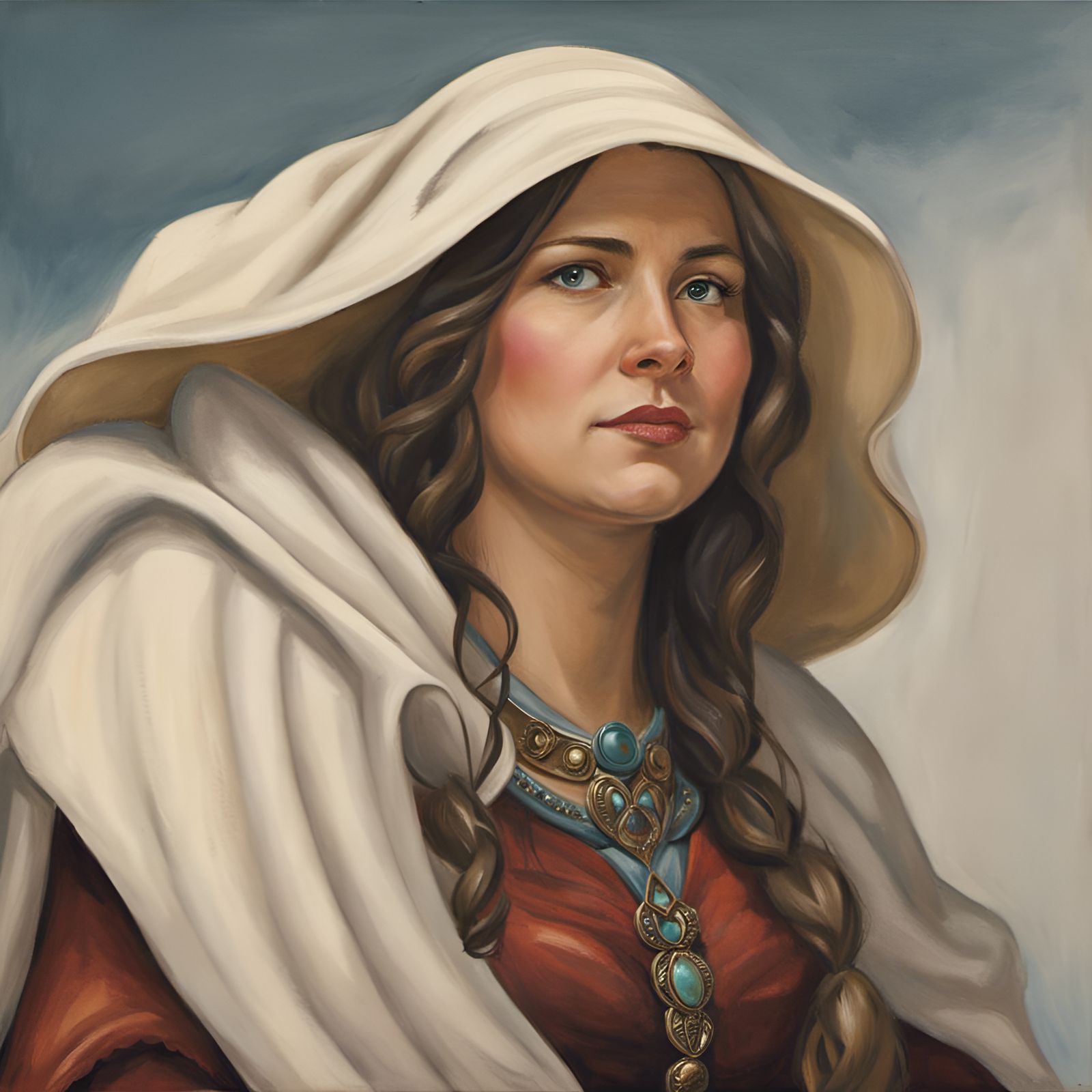 Chubby Woman in Medieval Fantasy, Ghibli-Style Watercolor