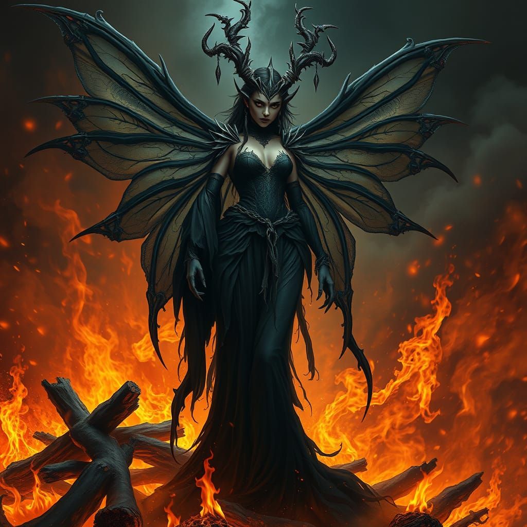 Dark Magic Fairy Amidst Blazing Inferno