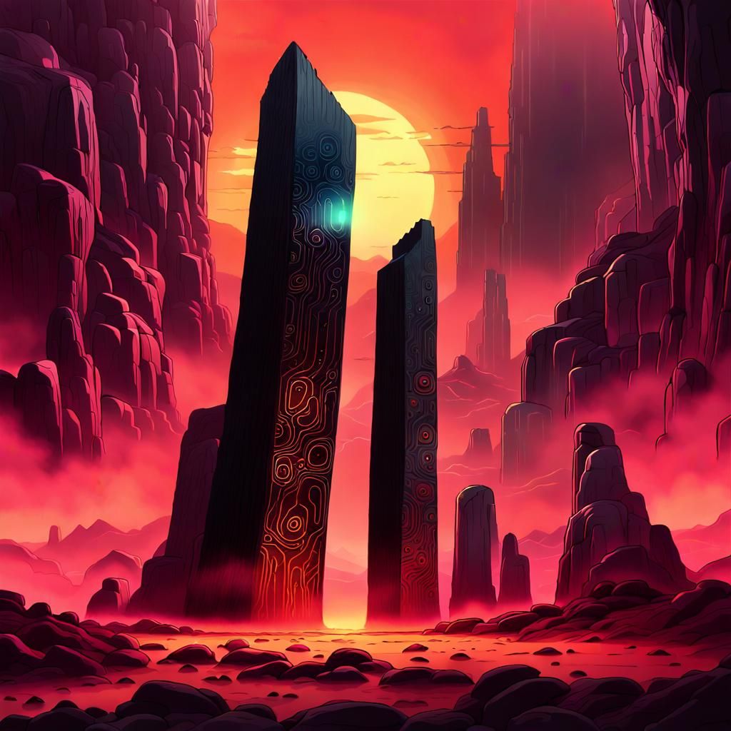 Mystical Monolith Floats in Valley: Digital Concept Art