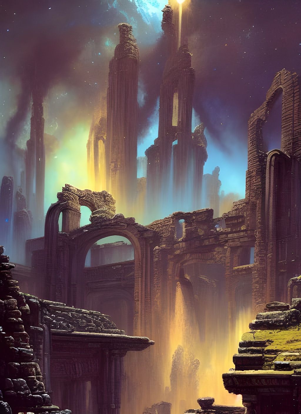 Intergalactic Ancient Ruins Floating in Space