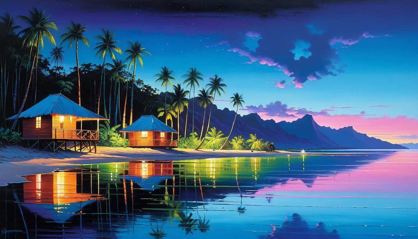 Fiji Island at Night in Vibrant Color