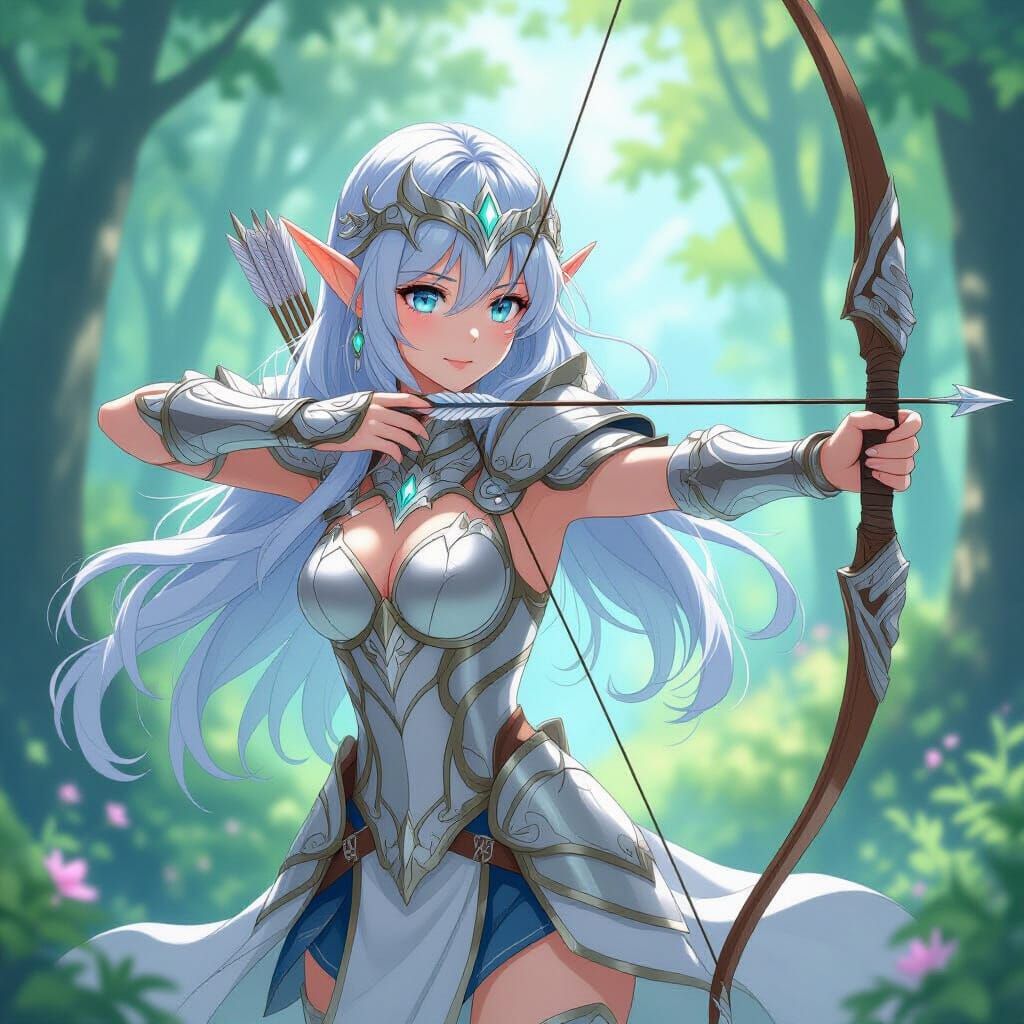 Anime Elf Warrior in Fantasy Forest