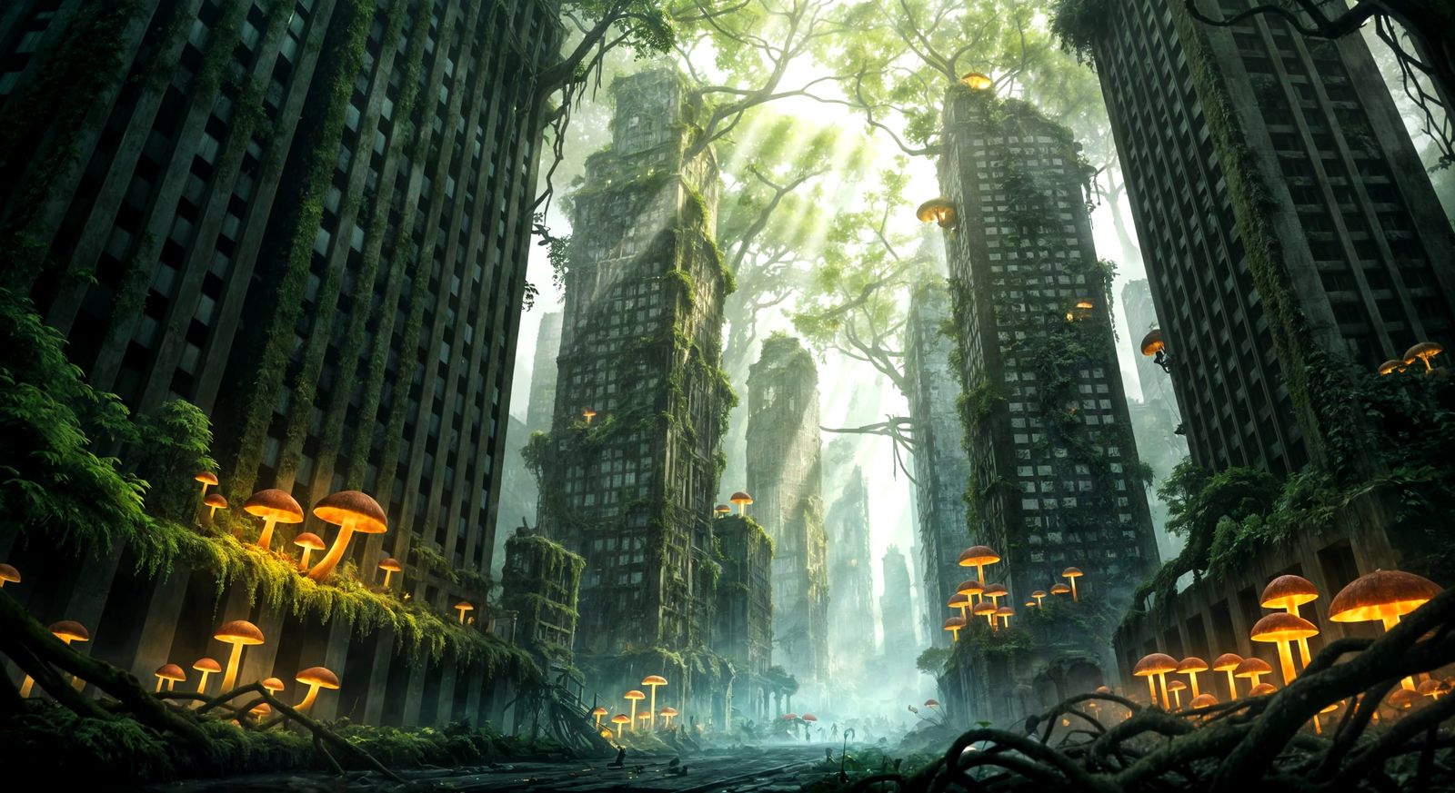 Nature Reclaims Forgotten City in Mystical Painterly Style