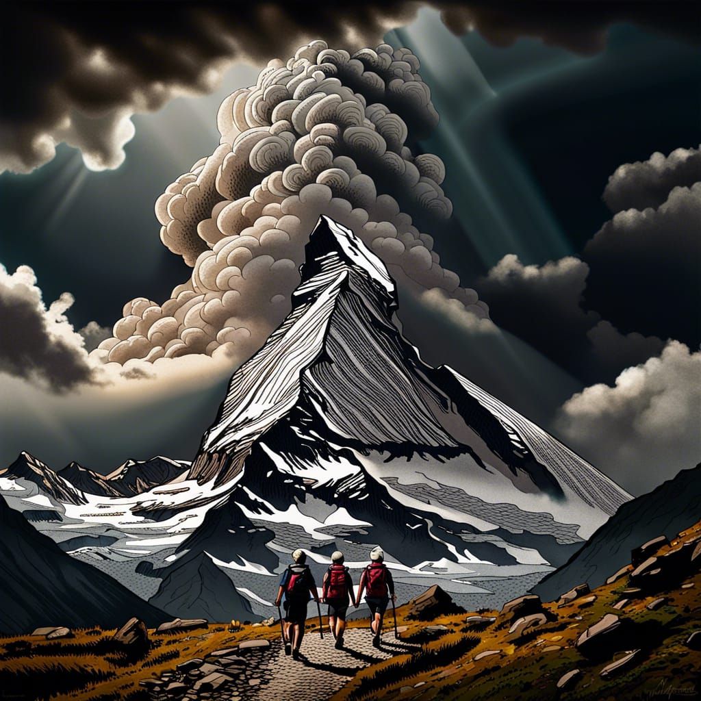 hikers with an approaching thunderstorm