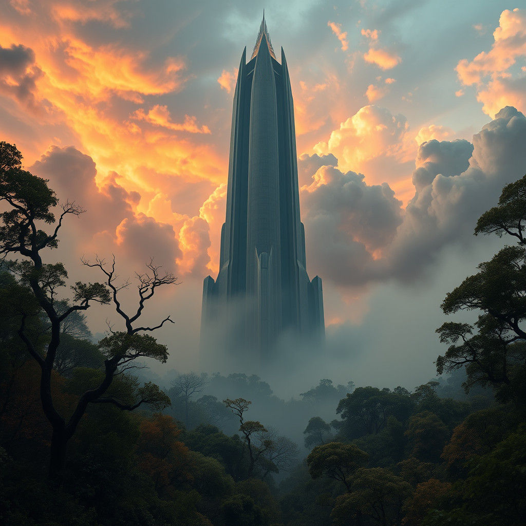 Skyscraper in Forest - Dystopian Digital Matte Painting