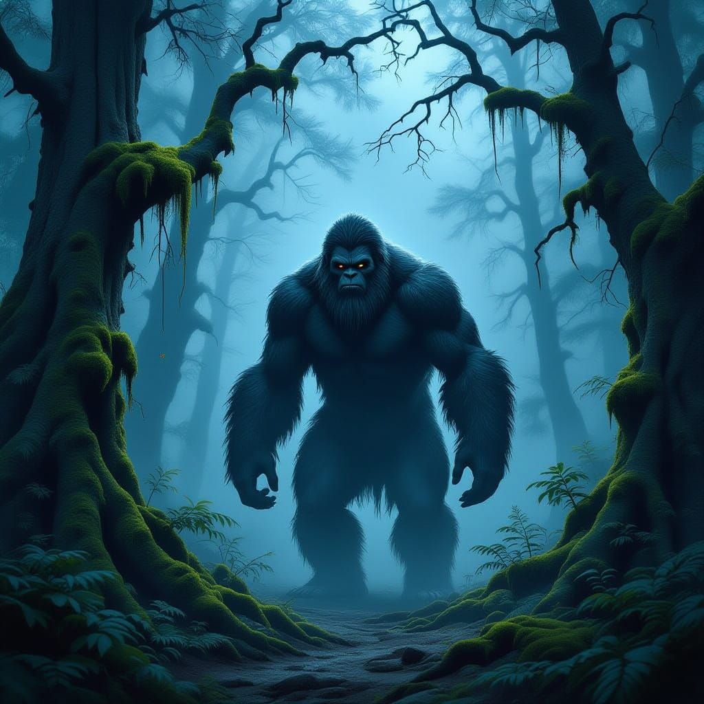 Misty Forest Sasquatch in Ethereal Glow Digital Painting