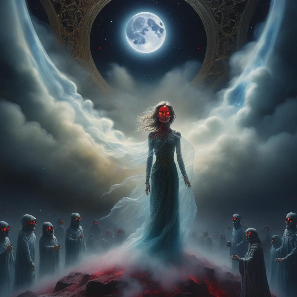 Ethereal Skeleton Emerges in Starry Night