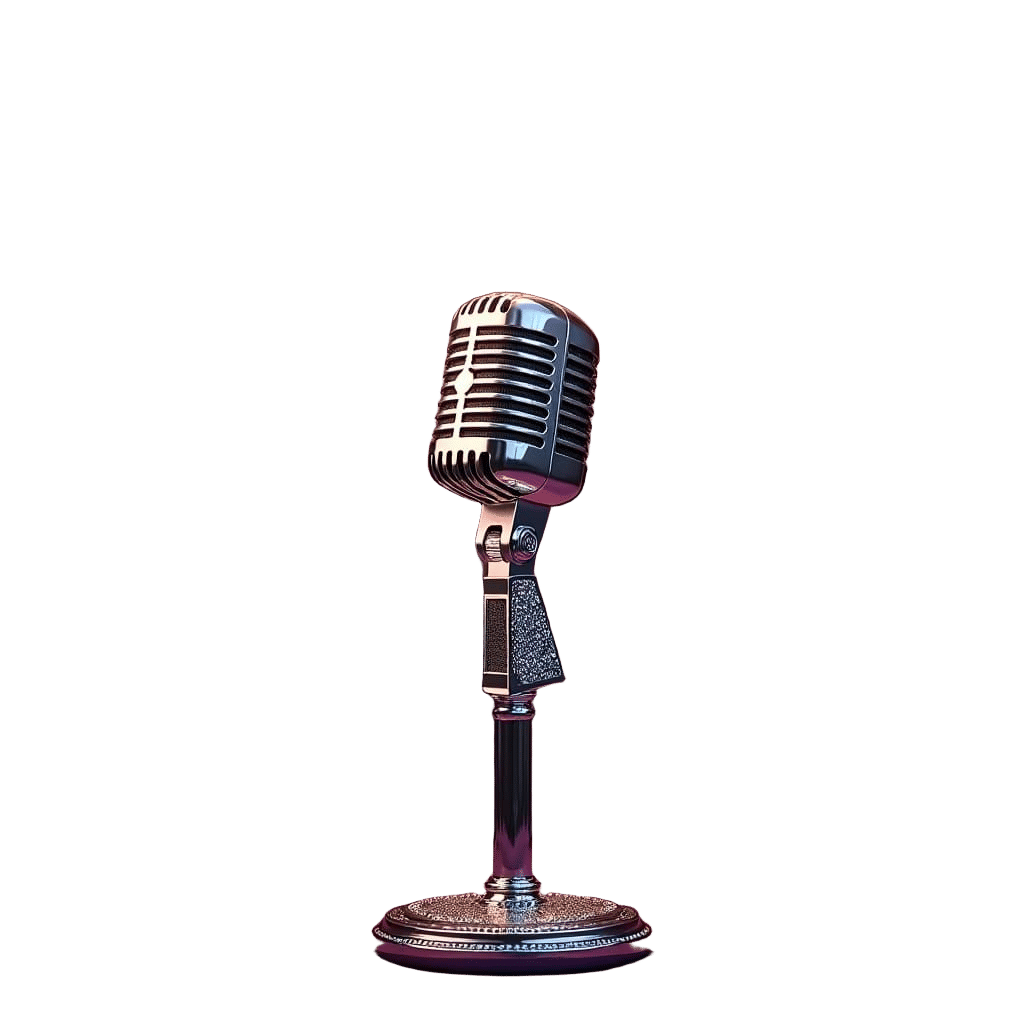 Vintage Chrome Microphone with Purple Curtain, Detailed Matt...