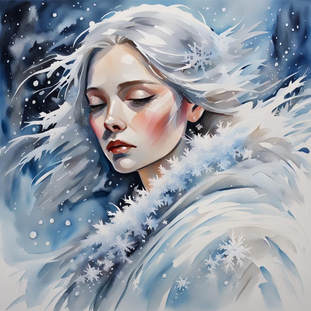 Snowy Lady in Gouache Style